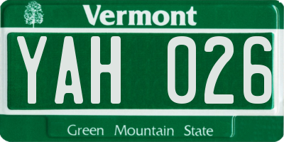 VT license plate YAH026