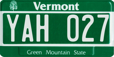 VT license plate YAH027