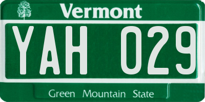 VT license plate YAH029
