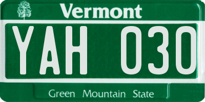 VT license plate YAH030