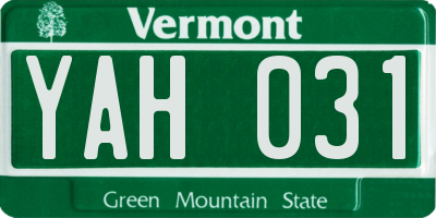 VT license plate YAH031