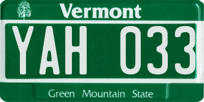 VT license plate YAH033