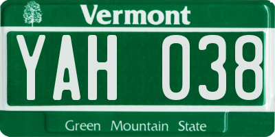 VT license plate YAH038