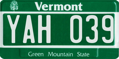 VT license plate YAH039