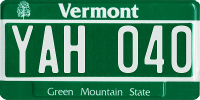 VT license plate YAH040