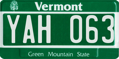 VT license plate YAH063