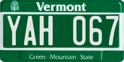 VT license plate YAH067