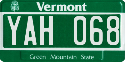 VT license plate YAH068
