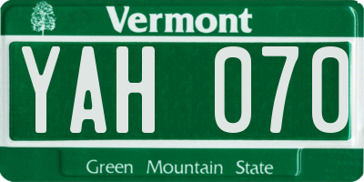 VT license plate YAH070