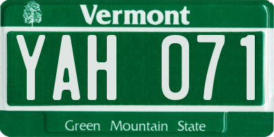 VT license plate YAH071