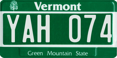 VT license plate YAH074