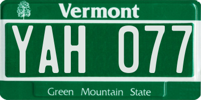 VT license plate YAH077