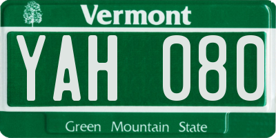 VT license plate YAH080
