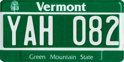 VT license plate YAH082