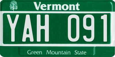 VT license plate YAH091