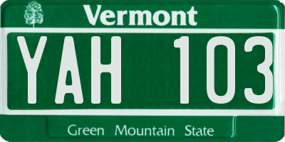 VT license plate YAH103