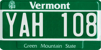 VT license plate YAH108