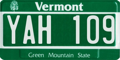 VT license plate YAH109
