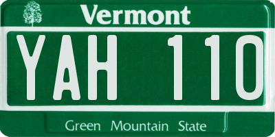 VT license plate YAH110