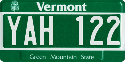 VT license plate YAH122