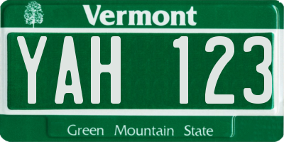 VT license plate YAH123