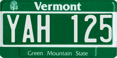 VT license plate YAH125