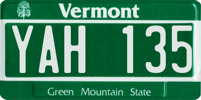 VT license plate YAH135