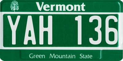 VT license plate YAH136
