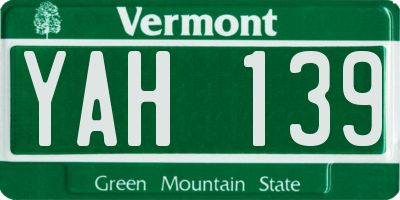 VT license plate YAH139