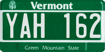VT license plate YAH162