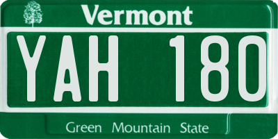 VT license plate YAH180