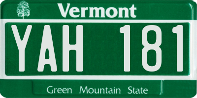 VT license plate YAH181