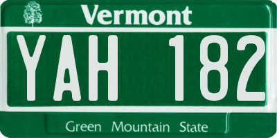 VT license plate YAH182
