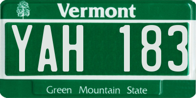 VT license plate YAH183
