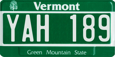 VT license plate YAH189