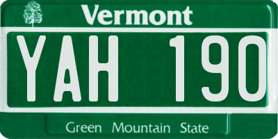 VT license plate YAH190