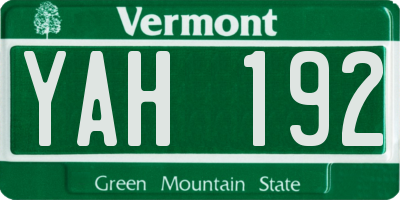 VT license plate YAH192