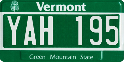 VT license plate YAH195