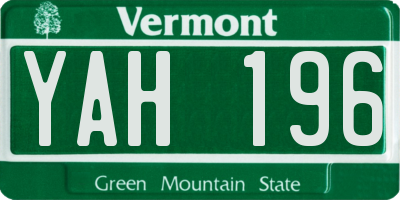 VT license plate YAH196