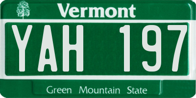 VT license plate YAH197