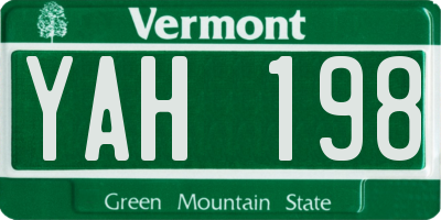 VT license plate YAH198