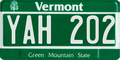 VT license plate YAH202