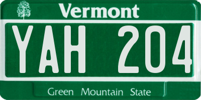 VT license plate YAH204