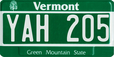 VT license plate YAH205
