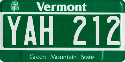 VT license plate YAH212