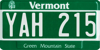 VT license plate YAH215