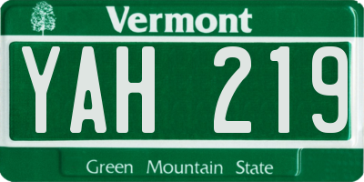 VT license plate YAH219