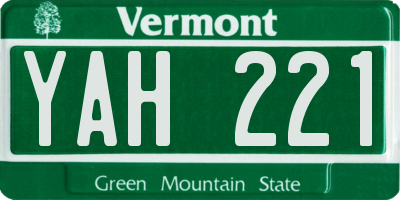 VT license plate YAH221