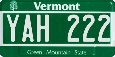 VT license plate YAH222