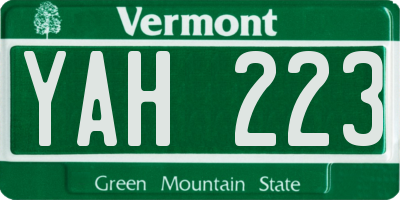 VT license plate YAH223